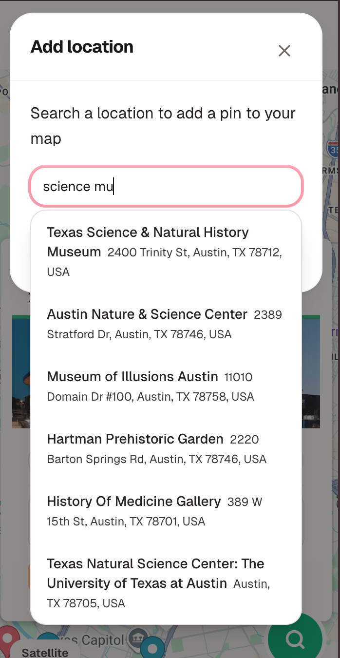 Search to add a location