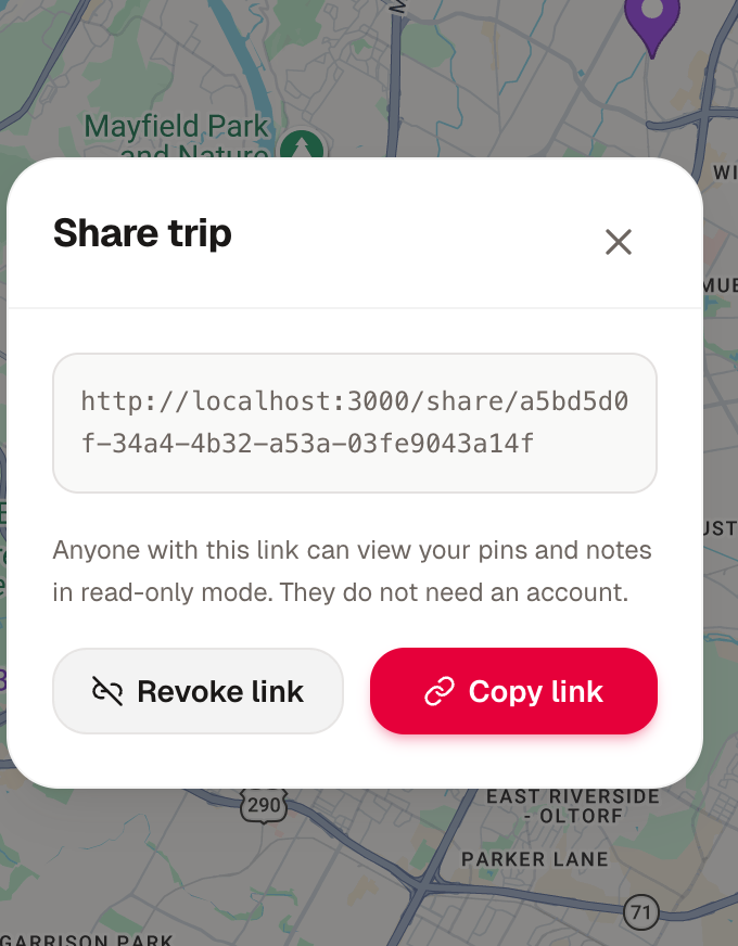Share trip dialog