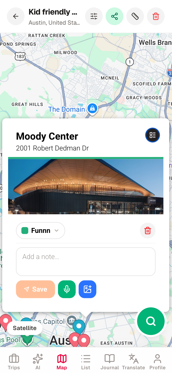 Pin info card with notes